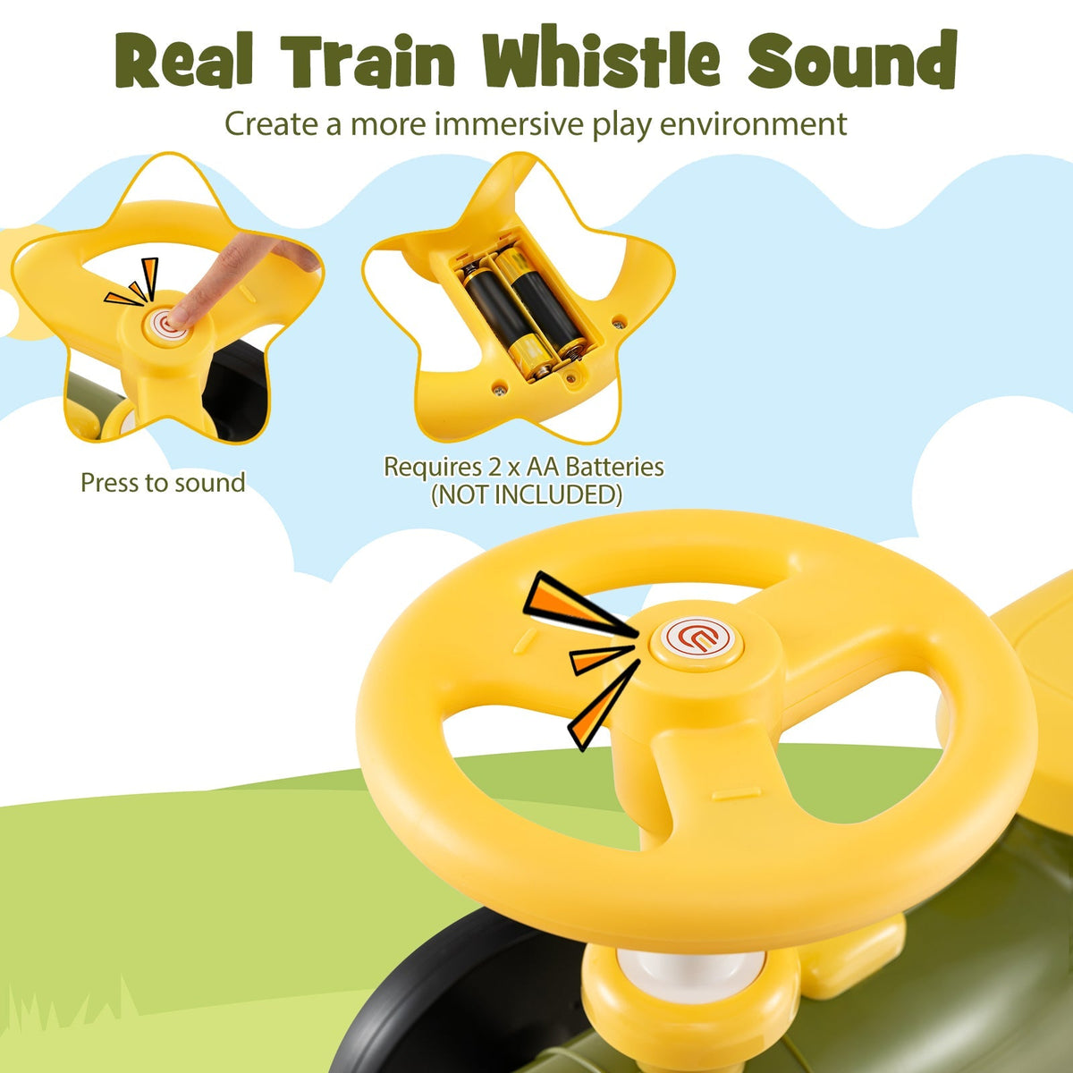 Ride on Toy with Steering Wheel and Train Whistle Sound Button by GBruno Store