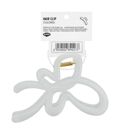 Eklips White Ribbon Claw Clip for Secure Hair Styling by Beauty Care Bag