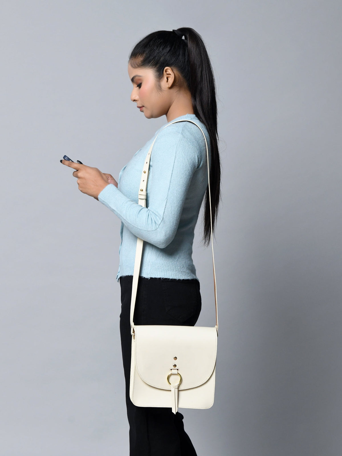 White Elegance Crossbody Sling Bag by Classy Leather Bags