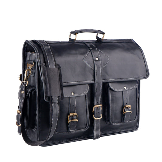 The Retro Black + FREE Toiletry Bag by Classy Leather Bags