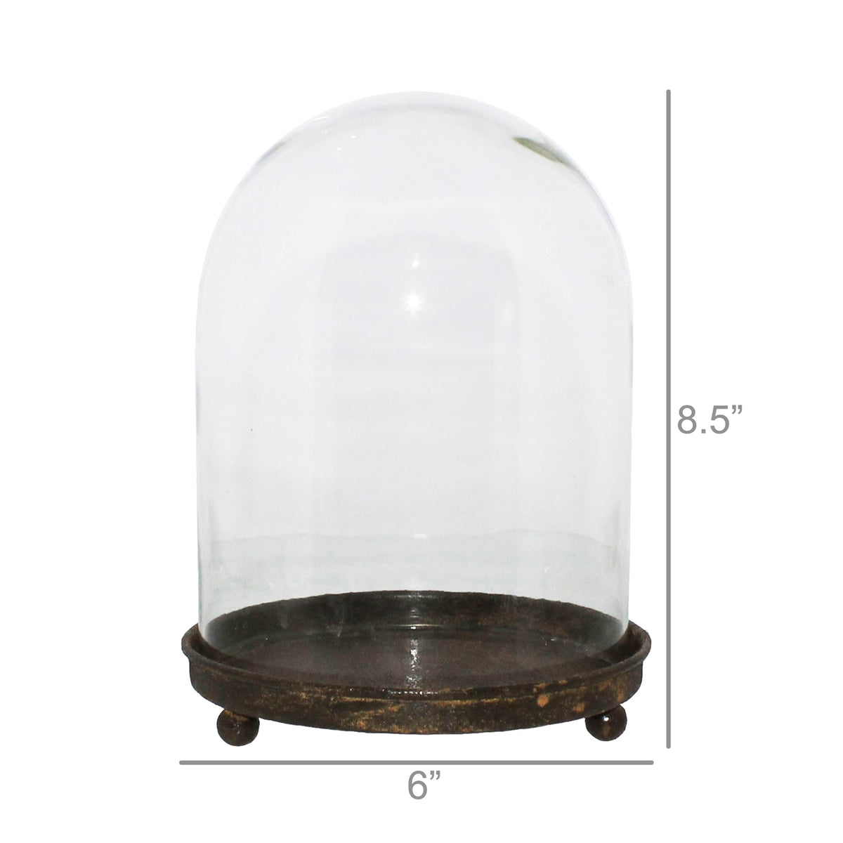Mirabelle Glass Vitrine Cloche with Rustic Metal Base by Rust & Cinder