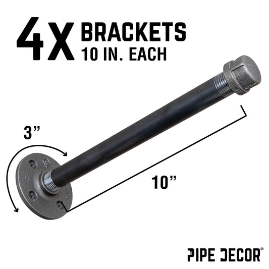 PIPE DECOR 1/2 in. x 10 in. industrial pipe clothing hanging bracket kit, 4-pack, view 2