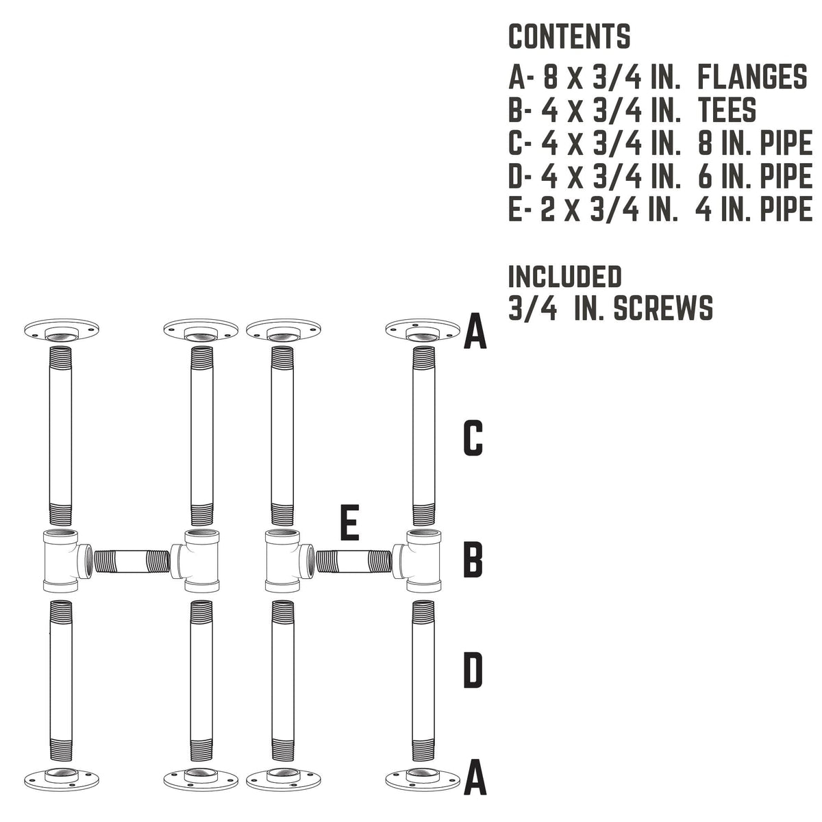 PIPE DECOR 3/4 in. round flange pipe bench leg kit, view 9