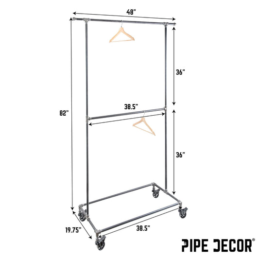 82 in. Rolling Double Rod Clothing Rack by PIPE DECOR