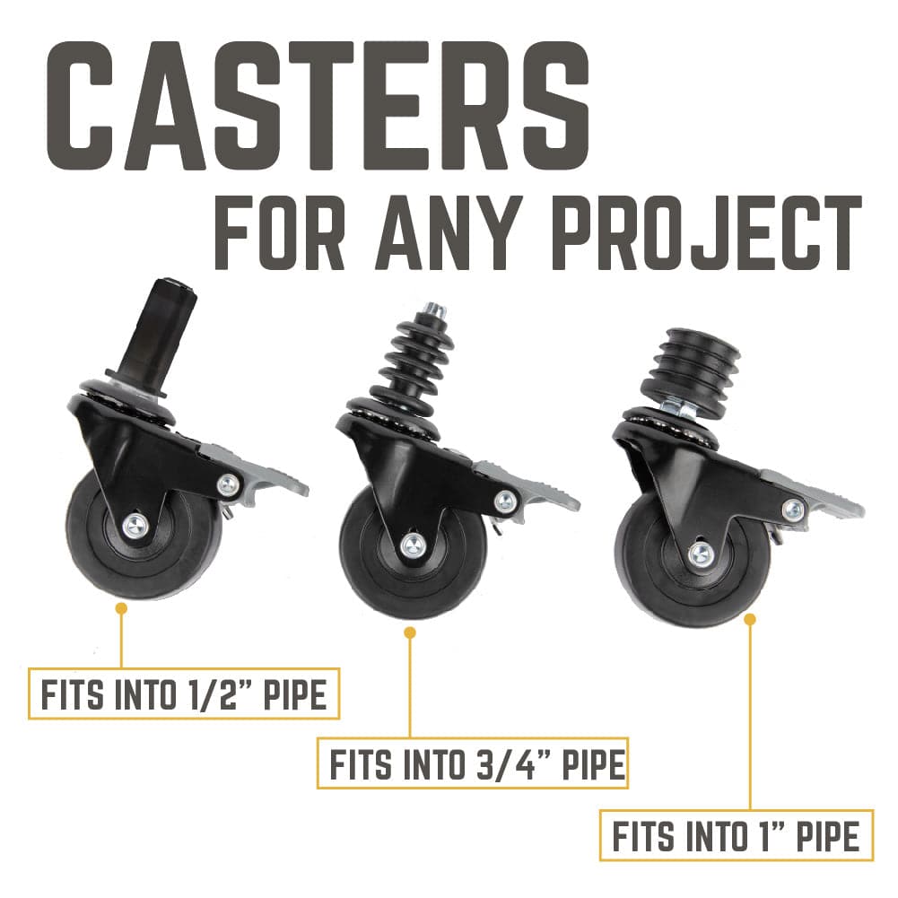 Swivel Caster Wheels for ½" Pipe (4-Pack) by PIPE DECOR
