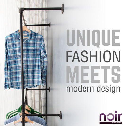 Noir Black Wall Mounted Double Hung Clothing Rack by PIPE DECOR