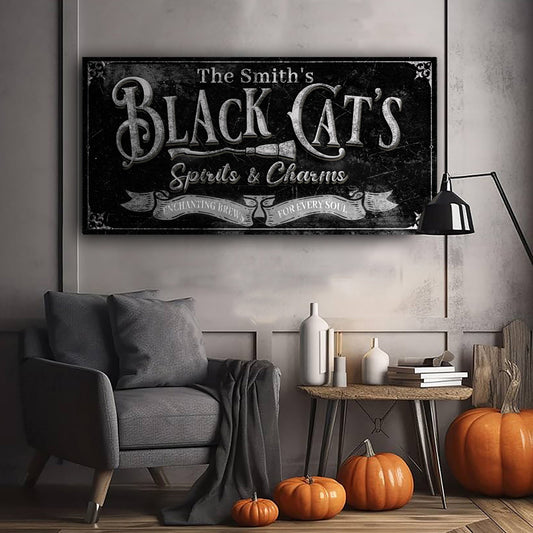 Black Cat’s Spirits & Charms Bar Halloween Sign III by Tailored Canvases
