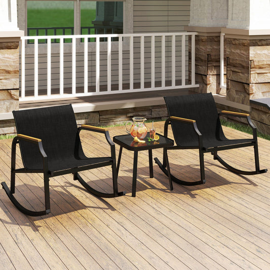 3-piece patio rocking bistro set with glass coffee table by DirectDeals, view 2