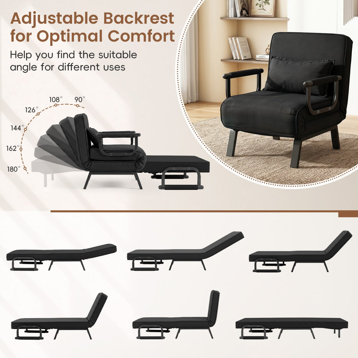 3-in-1 folding sofa bed chair with adjustable backrest by DirectDeals, view 10