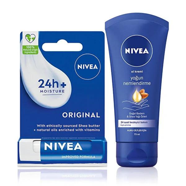 Nivea lip care and hand cream set