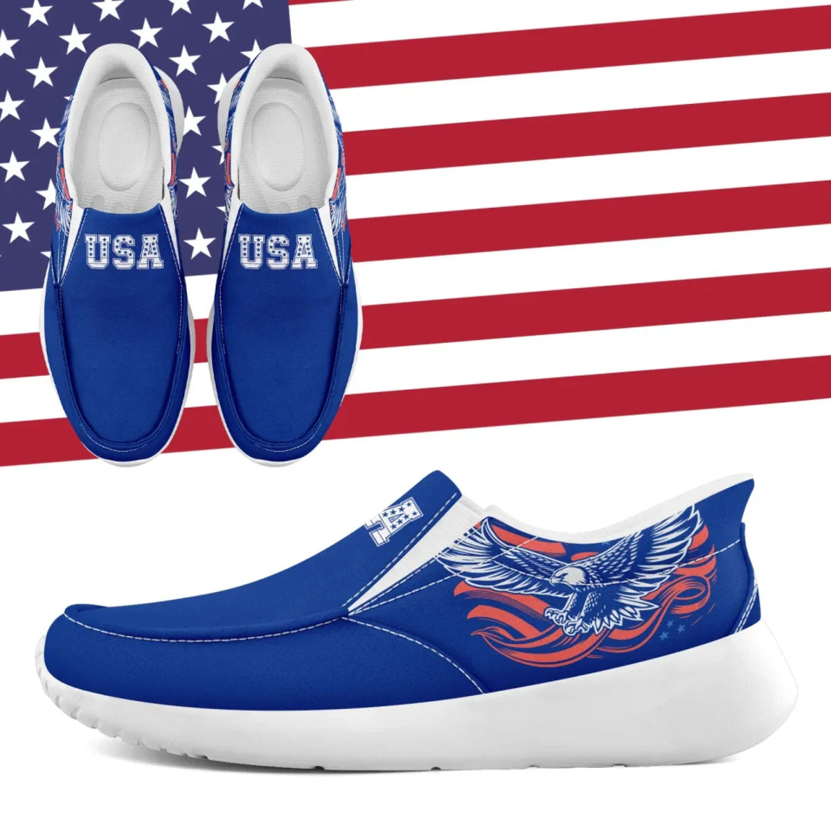 Personalized America Flag Sneakers, Custom Flag Fashion Shoes, Unisex Canvas Slip On Shoes by PatriotiCustom