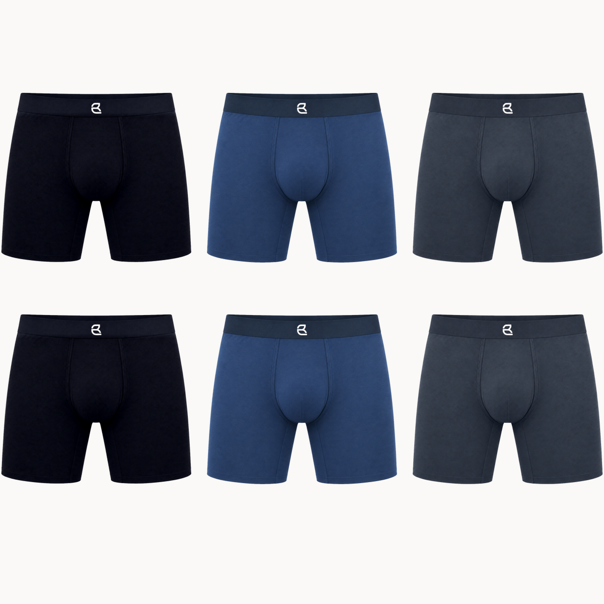 Breevar men's seamless long boxer briefs 6-pack, 2 black, 2 blue and 2 gray