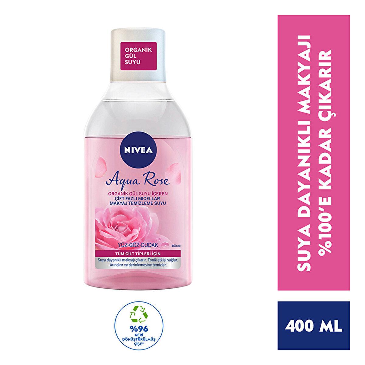 NIVEA Aqua Rose Micellar Makeup Remover - Gentle & Effective Dual-Phase Formula (13.53 fl oz) by Beauty Care Bag