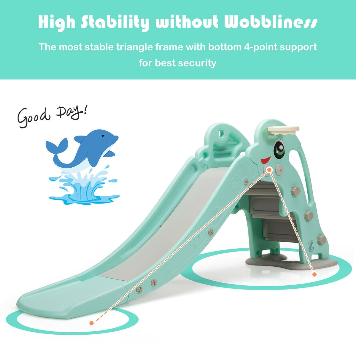 GBruno Store cartoon-shaped kids slide with basketball hoop, view 16