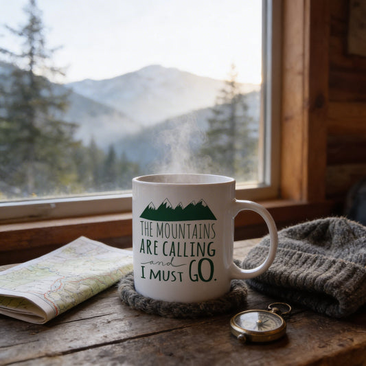 Mountain Coffee Mug – Ceramic Rocky Mountain Mug | Dishwasher Safe, Camping Gift by Joyful Moose