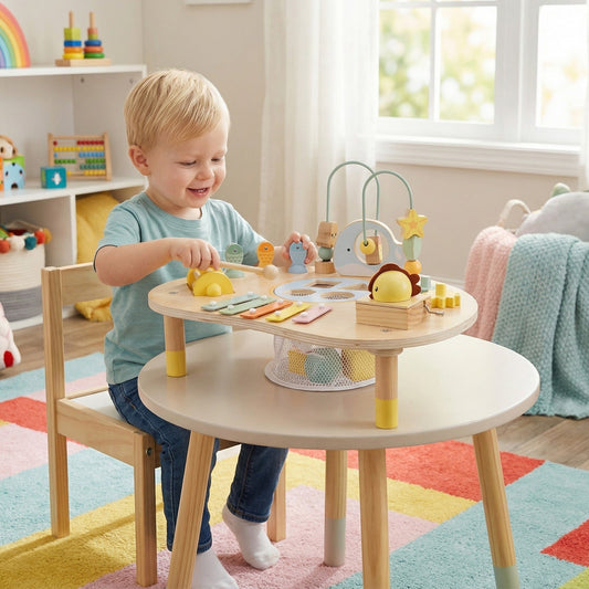 7-in-1 Toddler Activity Table Montessori Sensory Toy for 12 Month+ Wooden Musical Play TableTorqelo.com