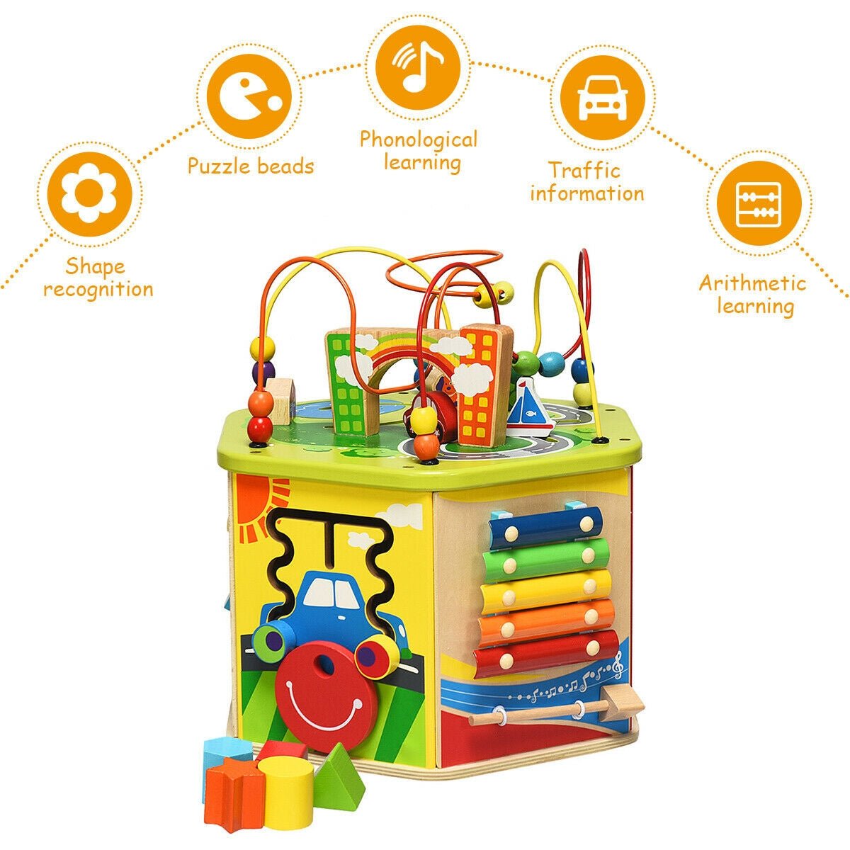 7-in-1 wooden activity cube toy with bead maze by GBruno Store, view 8
