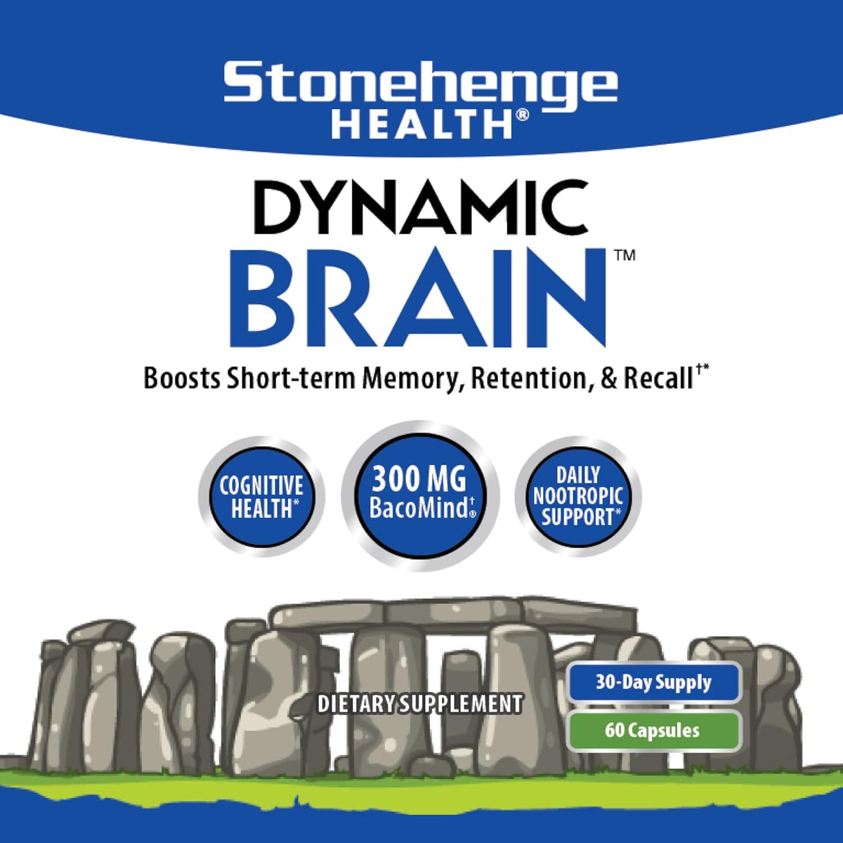 Stonehenge Health Dynamic Brain Supplement – New Formula with BacoMind for Memory Acquisition, Retention, & Recall with 40 Unique Nootropic: Choline, Phosphatidylserine, and Huperzine A by Shahmori