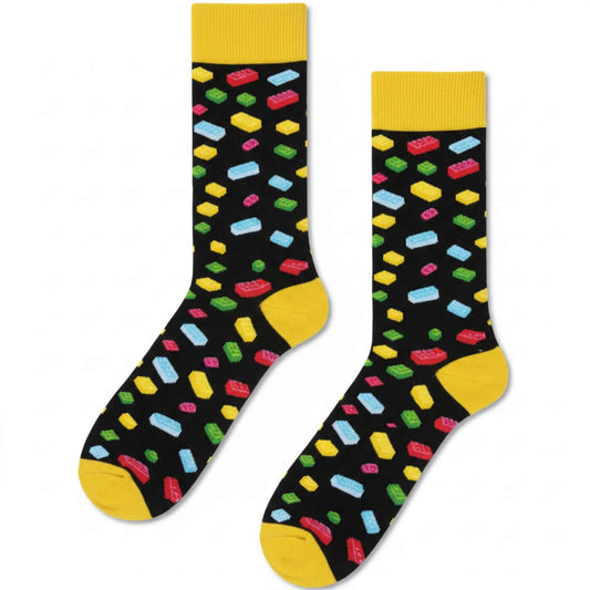 Carnaval Socks Lego Pattern Crew Socks Colorful Novelty 1 Pair by Beauty Care Bag