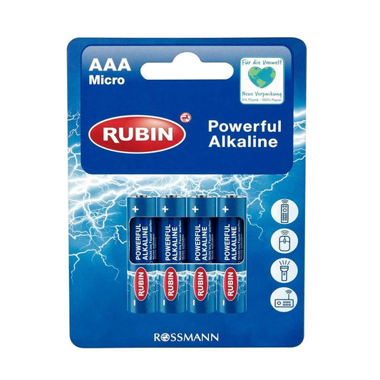 Rubin Alkaline AAA Batteries 1.5V 4-Pack by Beauty Care Bag