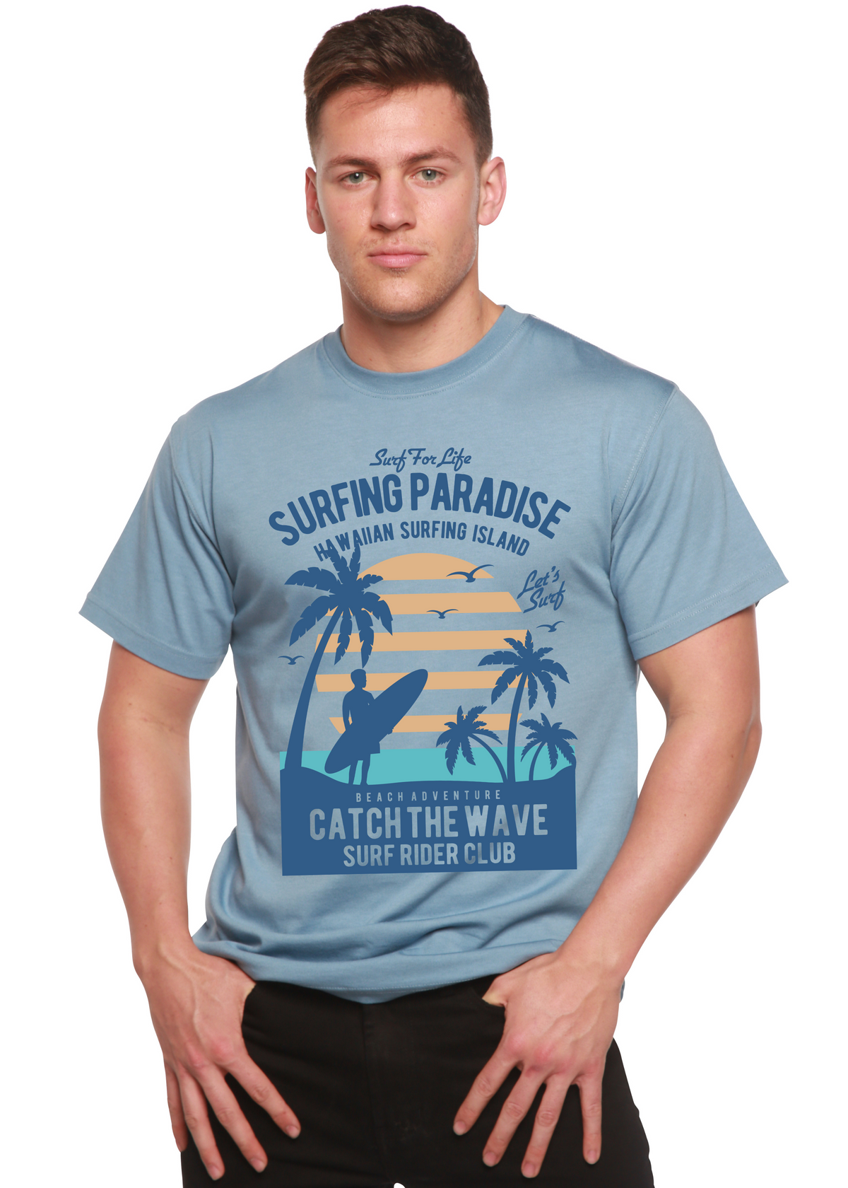 Surfing Paradise men's bamboo graphic T-shirt – view 9