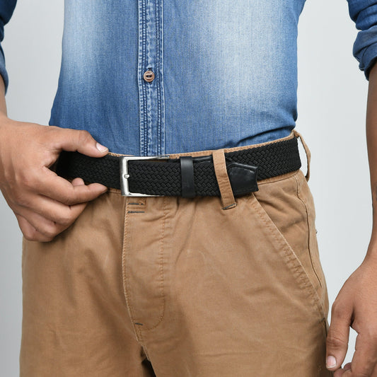 Braided Black Canvas Belt by Classy Leather Bags