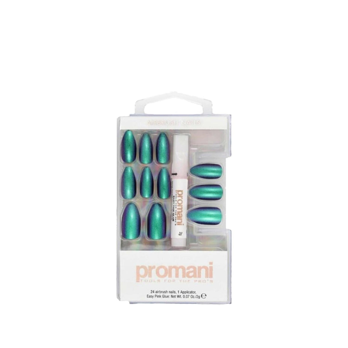 Promani Neon Petrol False Nail Kit: Trendy Artificial Press On Nails for DIY Nail Art | Vibrant Colors & Iridescent Shine by Beauty Care Bag