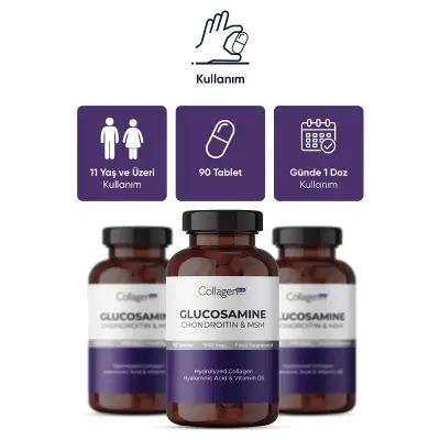 Collagen Forte Platinum Glucosamine Chondroitin MSM 1500mg - Joint Health Support Supplement for Pain Relief - 90 Tablets by Beauty Care Bag