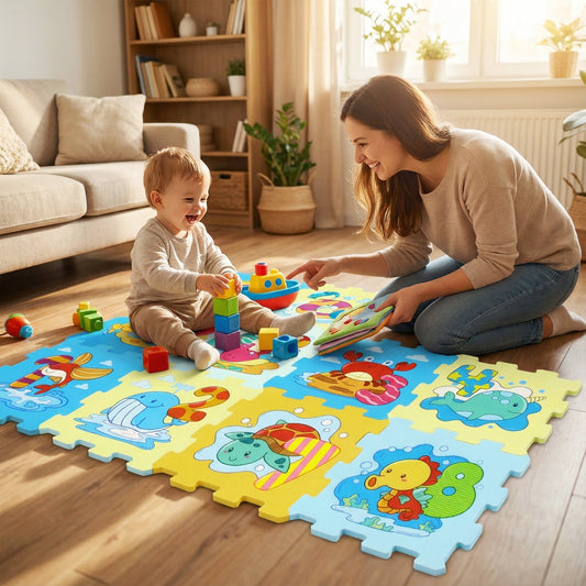 8-Piece Educational Interlocking Baby Play Mat with Animals and Numbers by GBruno Store
