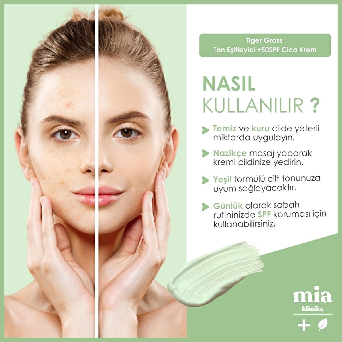 Mia Klinika Cica Cream SPF 50+ - Tiger Grass Tone Evening Cream for Sensitive Skin, Natural Coverage & Daily Sun Protection by Beauty Care Bag