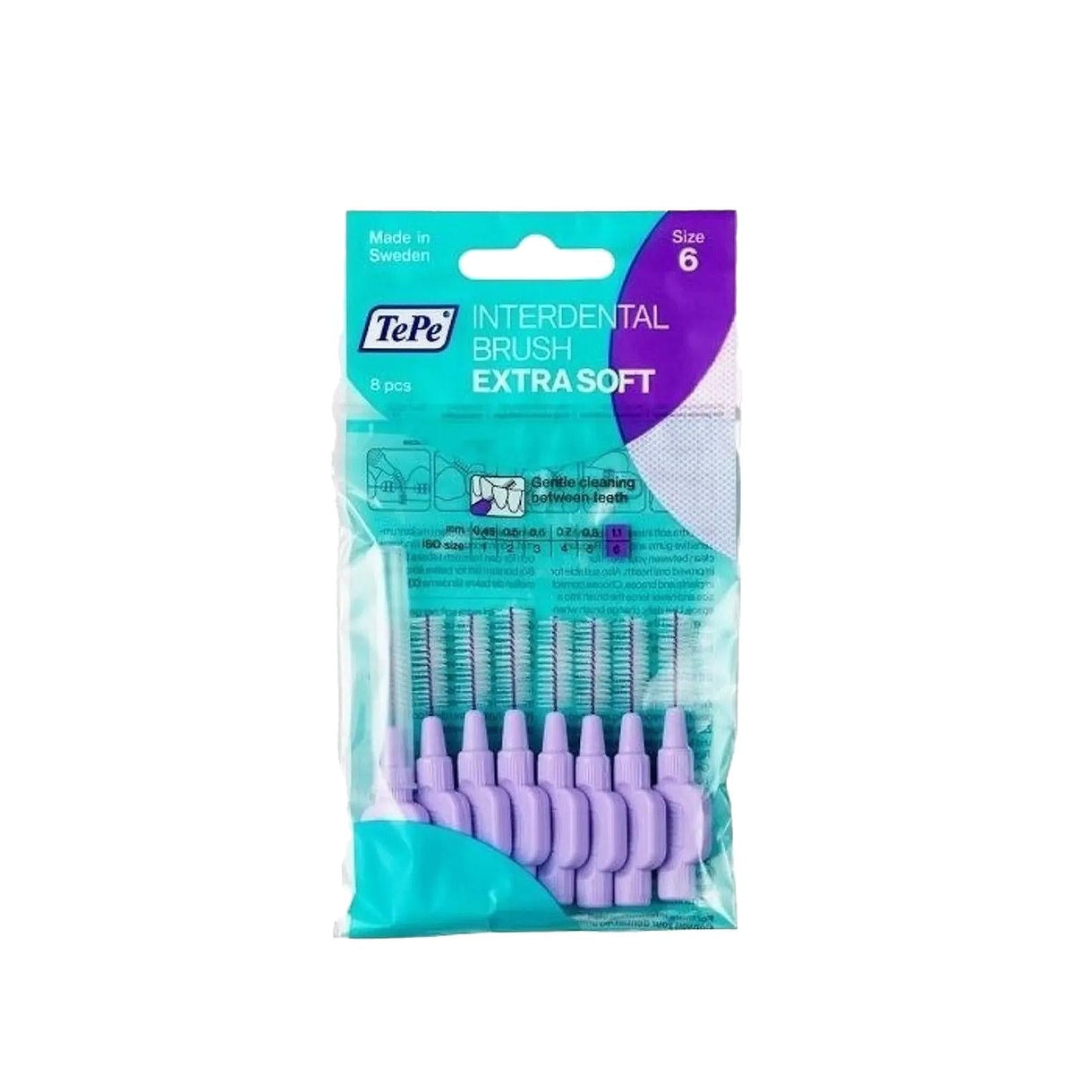 Tepe Ekstra Soft Interdental Brush - 8 Pack, 1.1 mm, Purple - Gentle on Gums, Effective Cleaning by Beauty Care Bag