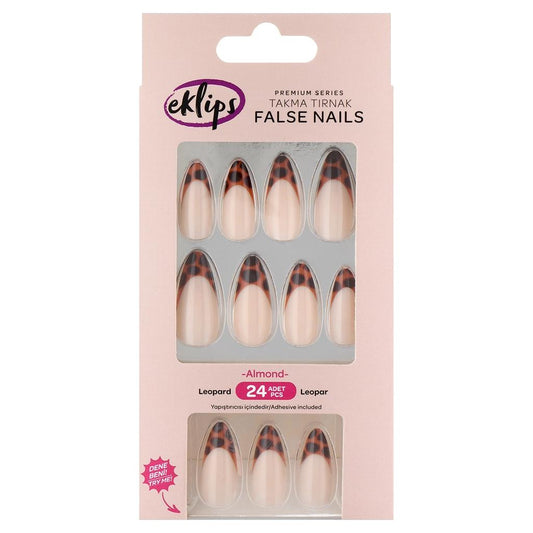 Eklips Leopard French Almond Artificial Nails 24 Count by Beauty Care Bag