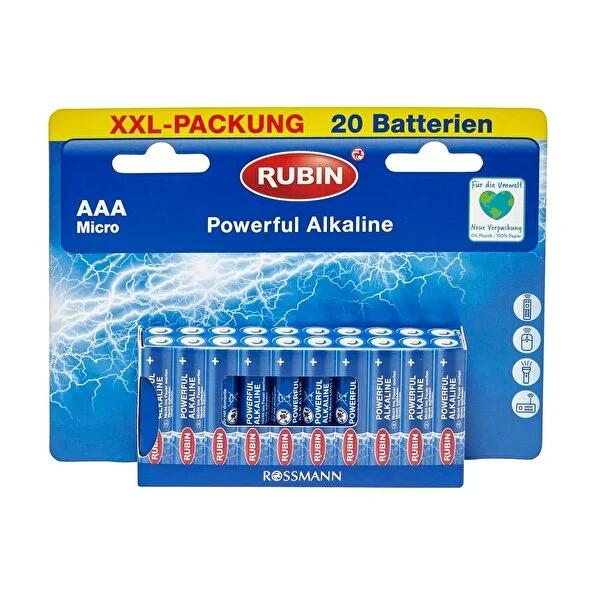Rubin AAA Alkaline Batteries 1.5V 20-Pack - Reliable Power for Everyday Devices by Beauty Care Bag