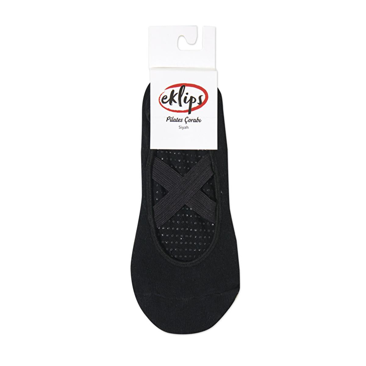 Eklips black non-slip Pilates socks with grip sole and cross straps