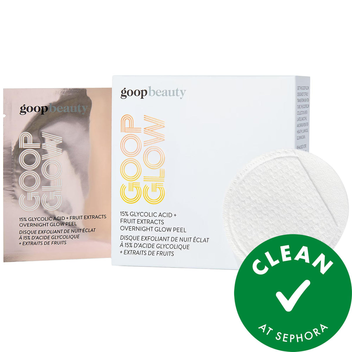 GOOPGLOW 15% Glycolic Acid Overnight Glow Peel: Exfoliating Facial Wipes for Brightening, Retexturizing, & Smooth Skin with AHA, Hyaluronic Acid & Kakadu Plum by Beauty Care Bag