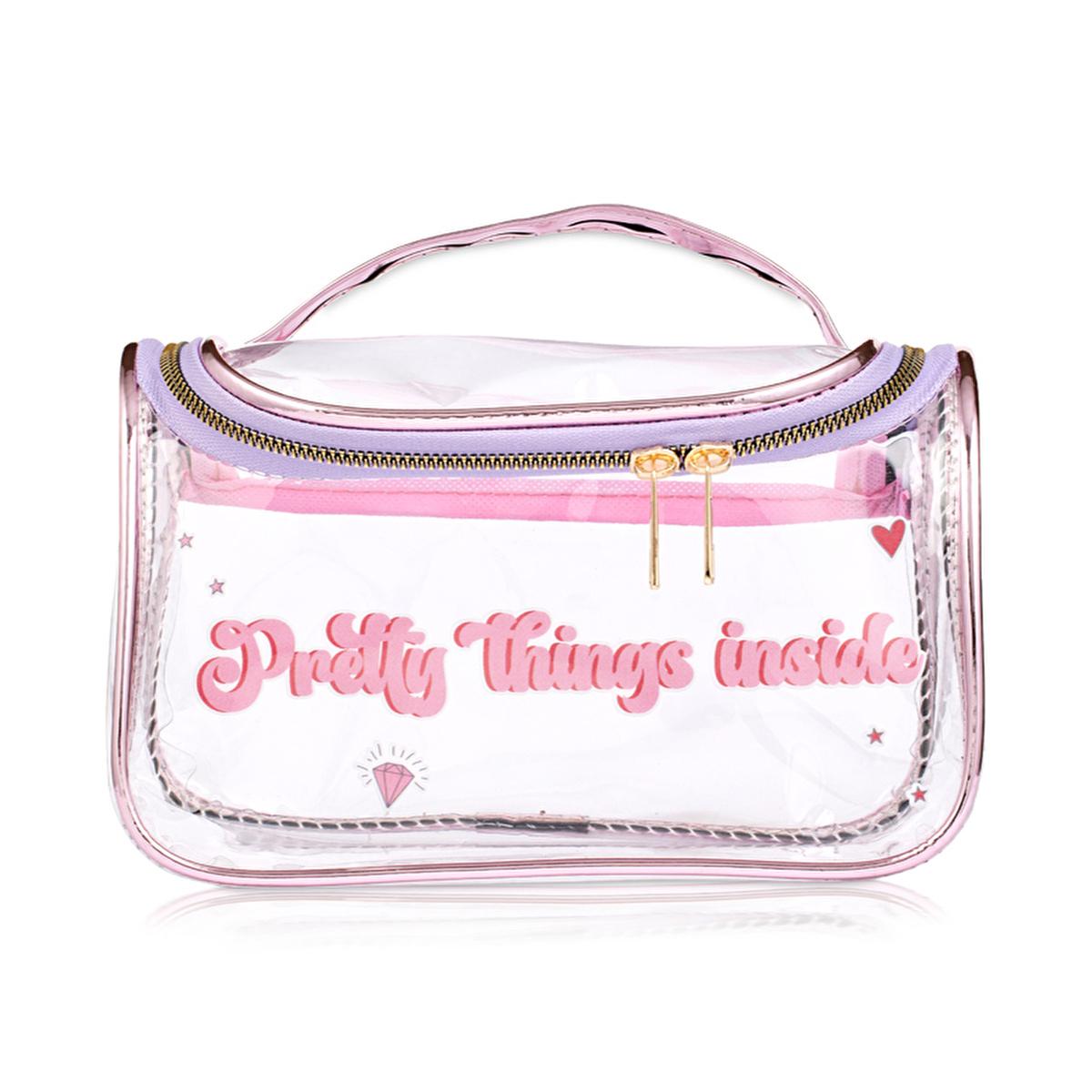 Eklips Hologram Handbag - Unique Clear PVC Bag with Mirror Leather Accents & Bone Zipper by Beauty Care Bag