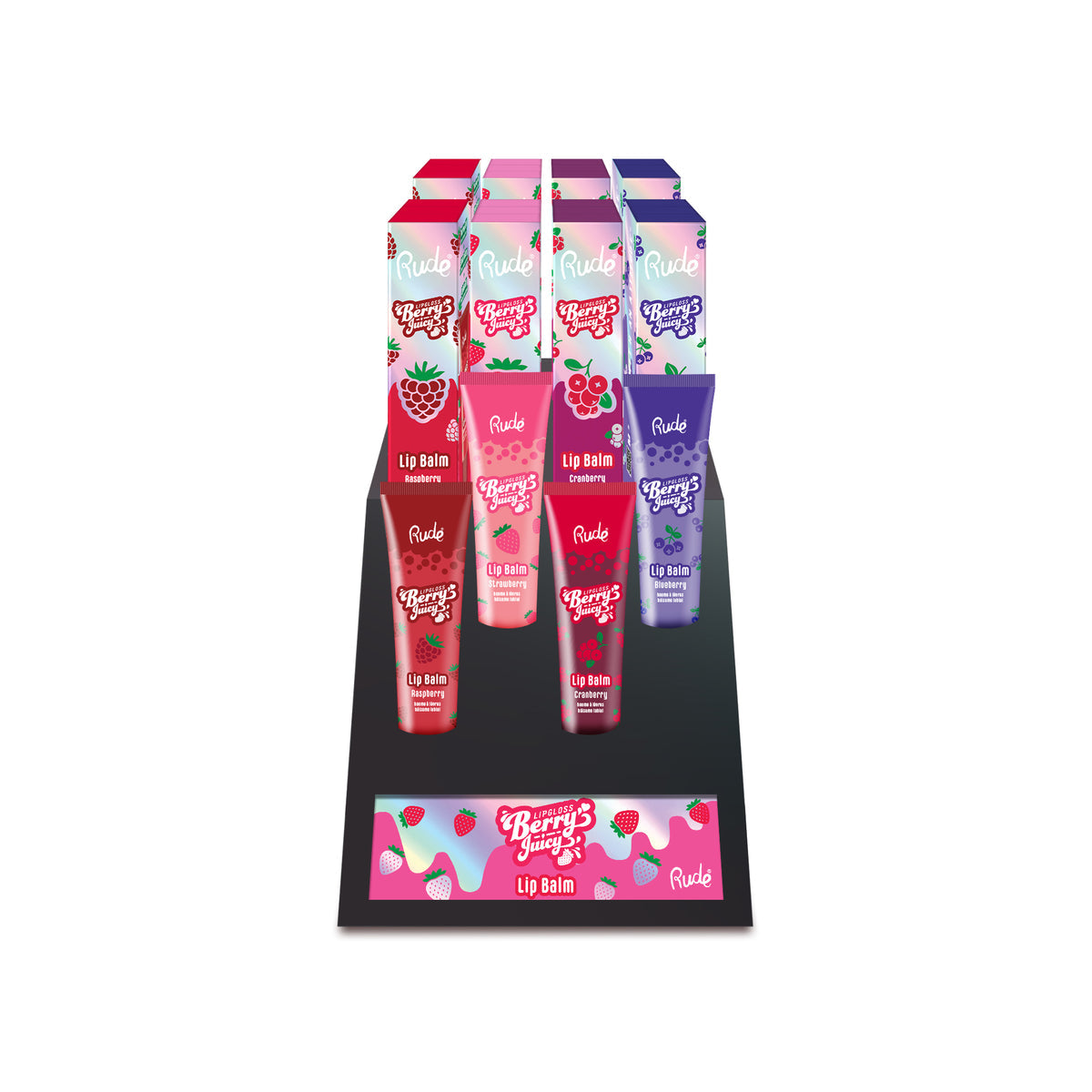 RUDE Berry Juicy Lip Balm Display Set, 32 PCS by Avera Group
