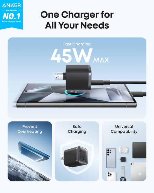 Anker Nano Charger (45W) with USB-C to USB-C Cable by Anker