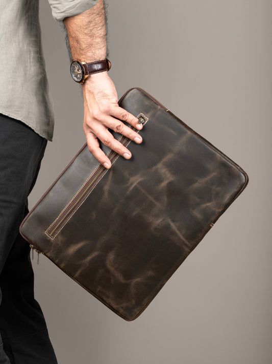 Brown Laptop Sleeve by Classy Leather Bags