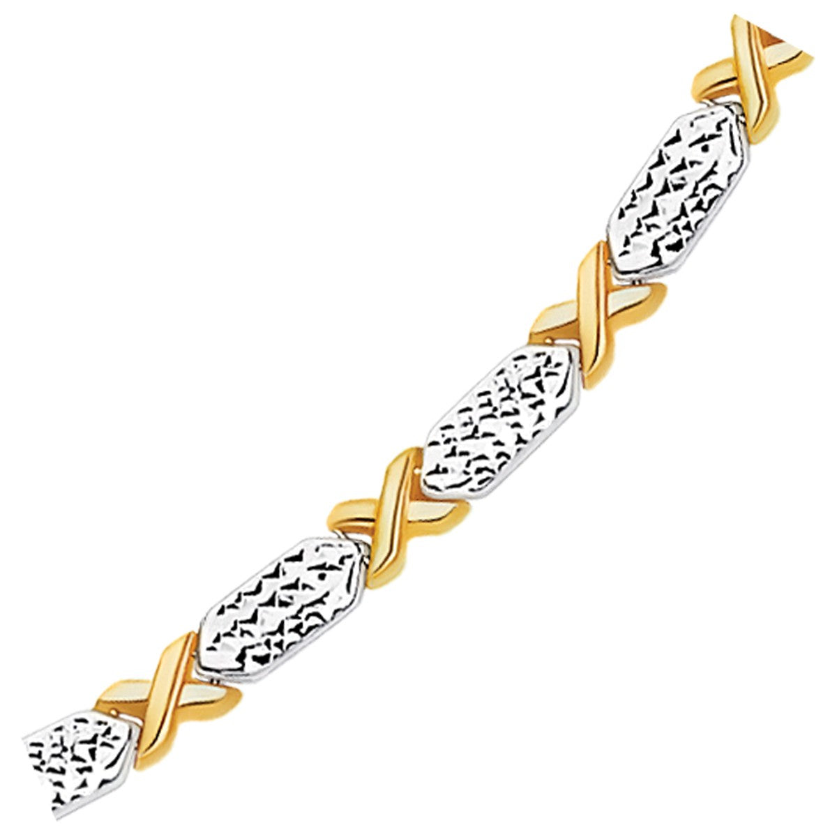 14k two-tone gold fancy X link bracelet by Avera Group, view 2
