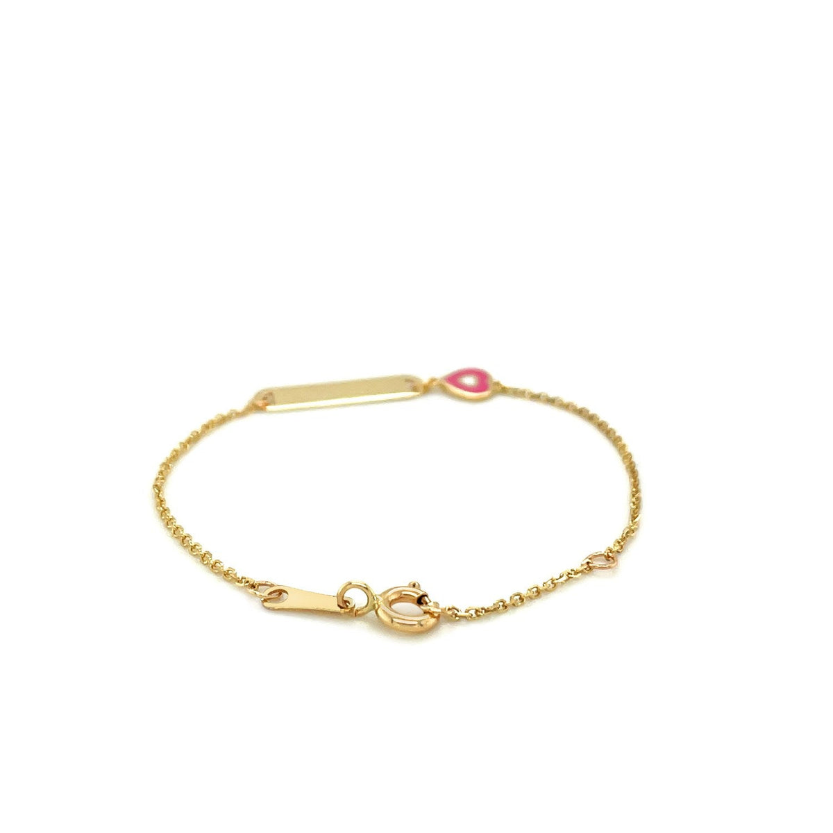 14k yellow gold engravable children's ID bracelet with enameled heart by Avera Group, view 2