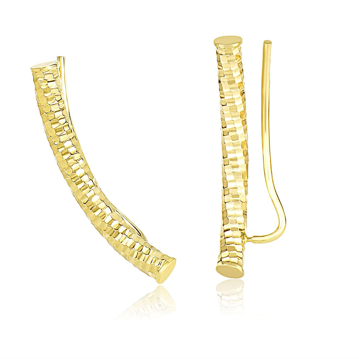 14k yellow gold curved tube earrings with diamond-cut detail, Avera Group