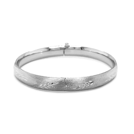Classic Floral Carved Bangle in 14k White Gold (8.00 mm) by Avera Group