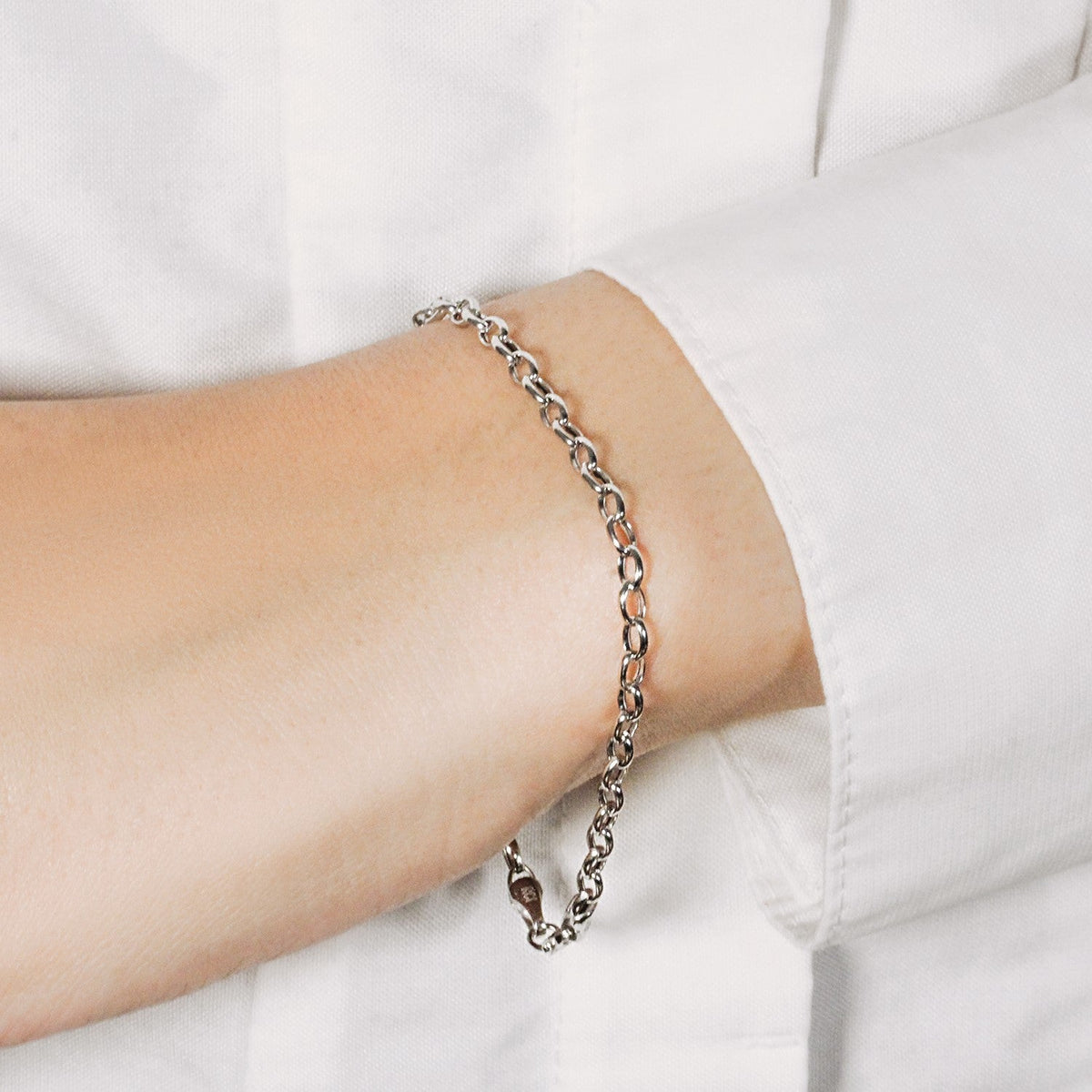 3.2mm oval rolo bracelet in 14k white gold by Avera Group, view 6