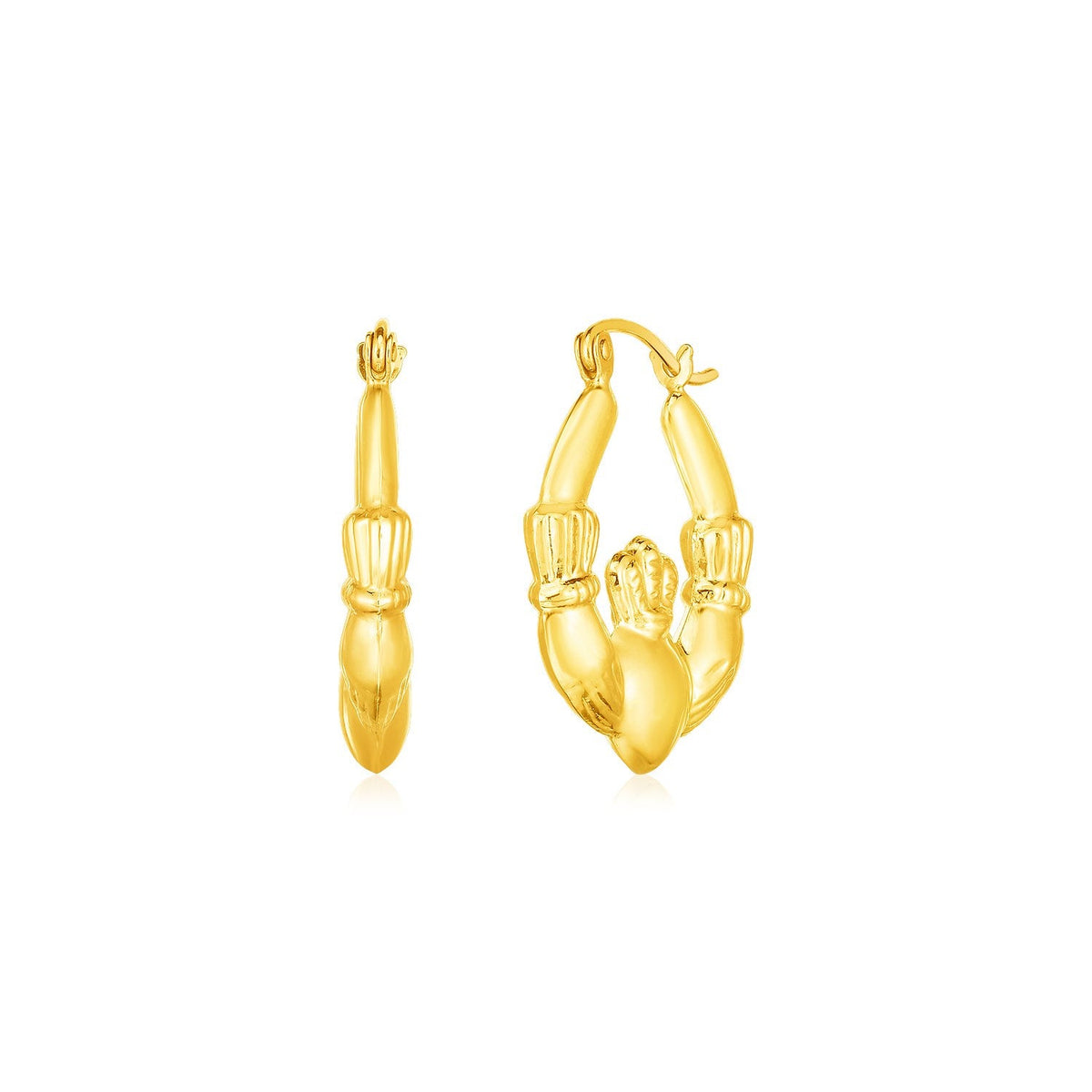 14k yellow gold Claddagh hoop earrings, 22mm, Avera Group