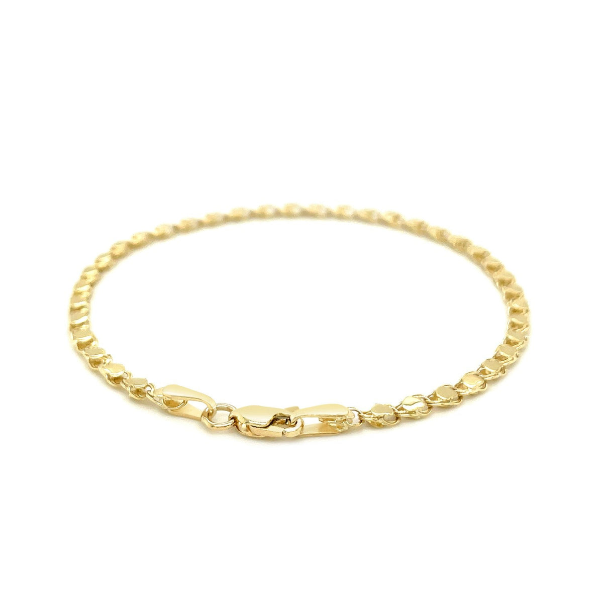 14k yellow gold 2.9mm heart link bracelet with lobster clasp by Avera Group, view 3