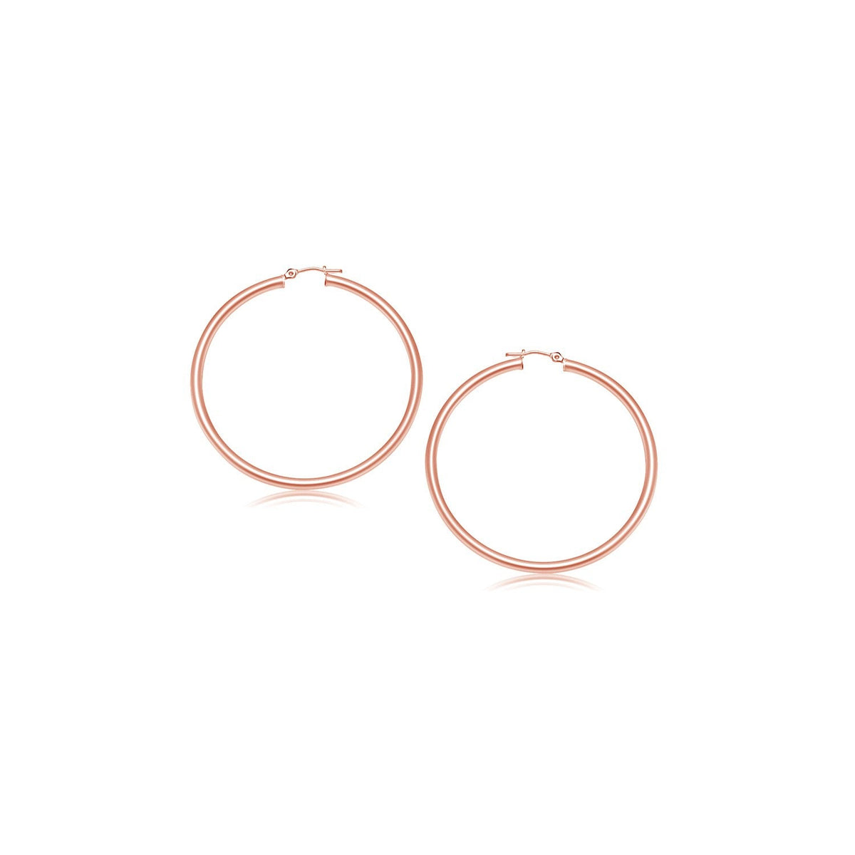 14k rose gold polished hoop earrings, 3mm x 15mm, snap lock, Avera Group