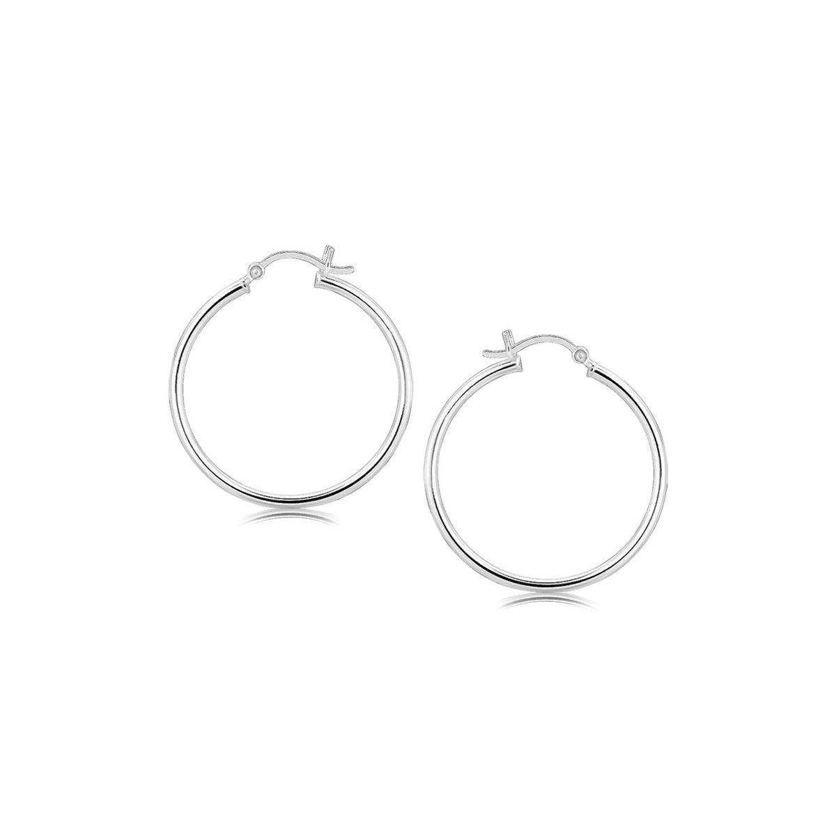 Sterling Silver Thin Polished Hoop Style Earrings with Rhodium Plating (2x30mm) by Avera Group