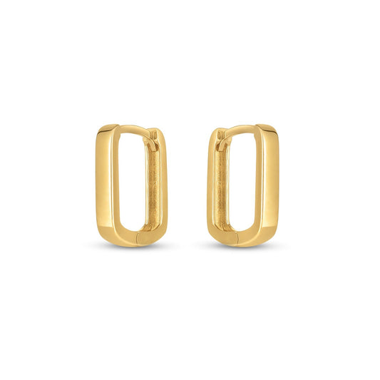 14k yellow gold small square huggie hoop earrings by Avera Group, view 2