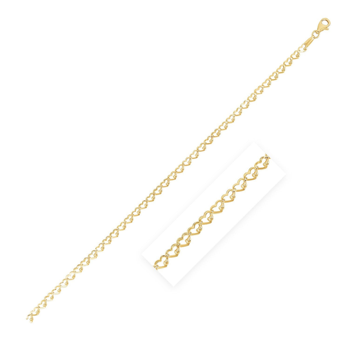 14k yellow gold high polish heart link bracelet, 7 inch by Avera Group